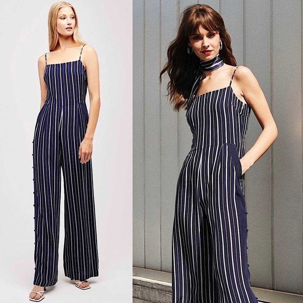 NWT L’AGENCE Silk Stripe Wide Leg Square Neck Sleeveless High Rise Jumpsuit XS
